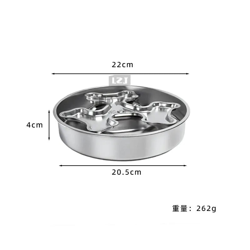 304 stainless steel rotating slow-feeding pet bowl with bone design for dogs and cats