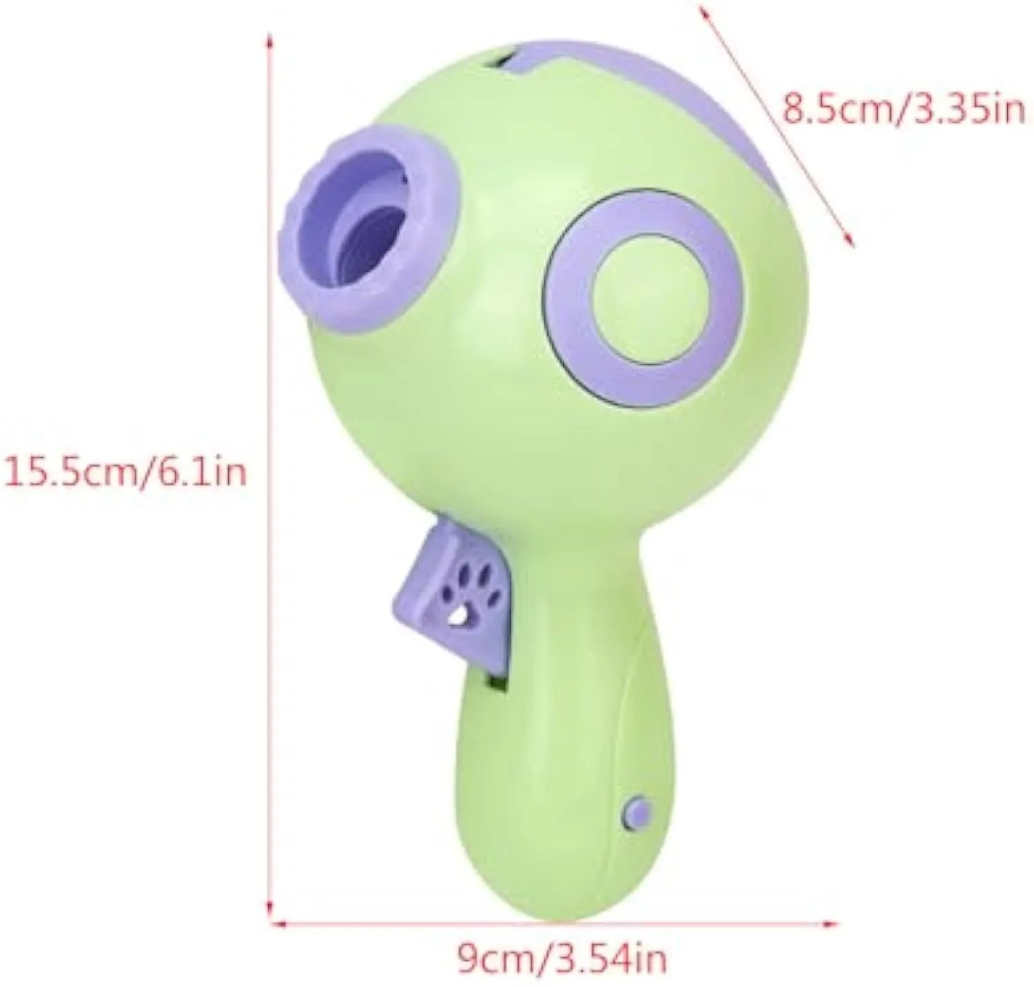 Green, orange, and pink coloured dog treat launcher toy with food dispenser