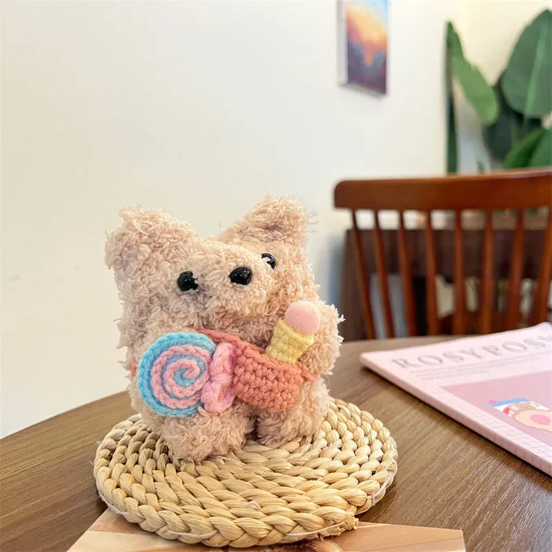Cute lollipop ice cream bear plush earphone sleeve for AirPods in velvet material