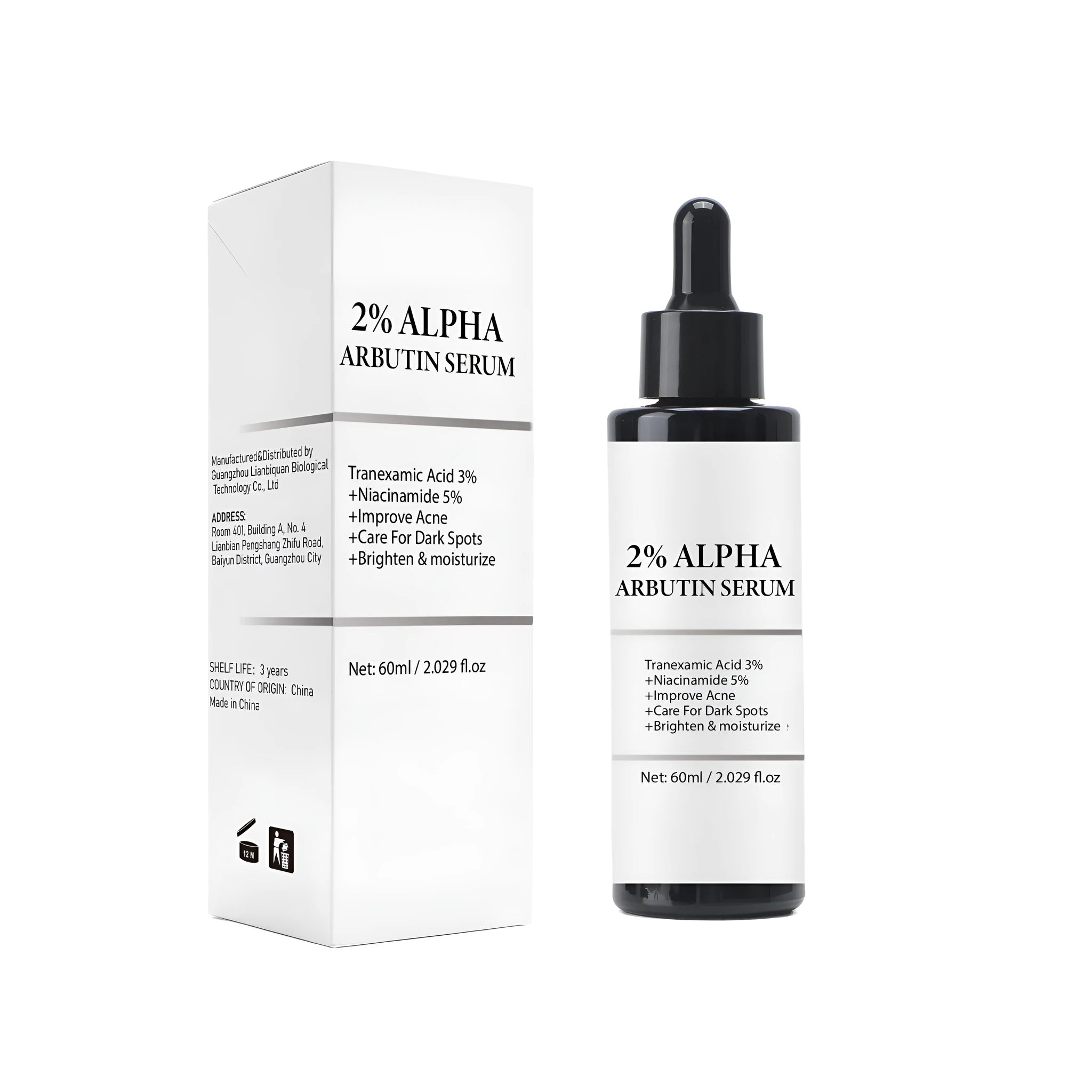 Alpha-Arbutin facial care solution 60ml moisturising serum in container