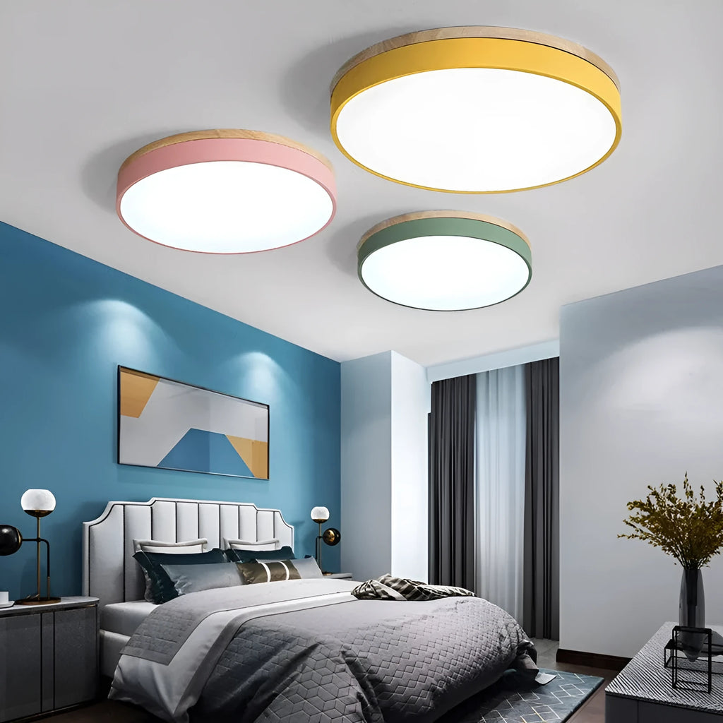 Round wooden ceiling lamp in modern simple style with 60cm diameter and black light source option
