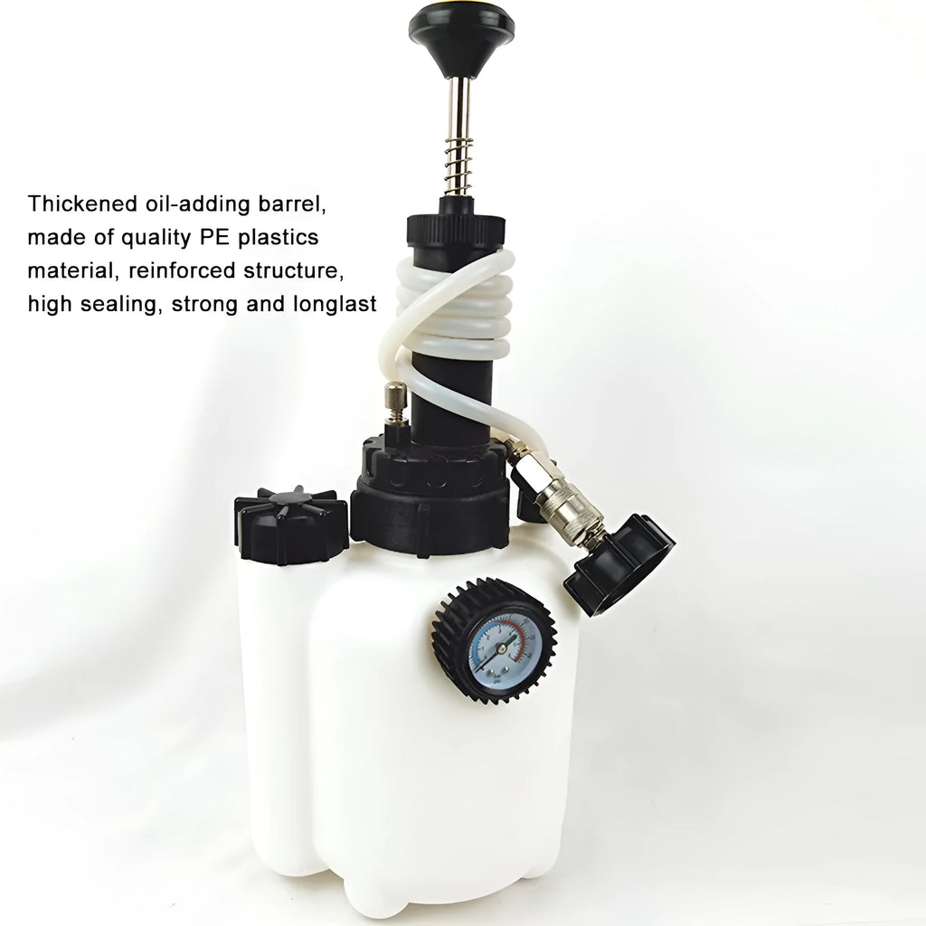 White 3L brake oil tank replacement tool with copper fittings for automotive brake fluid changing