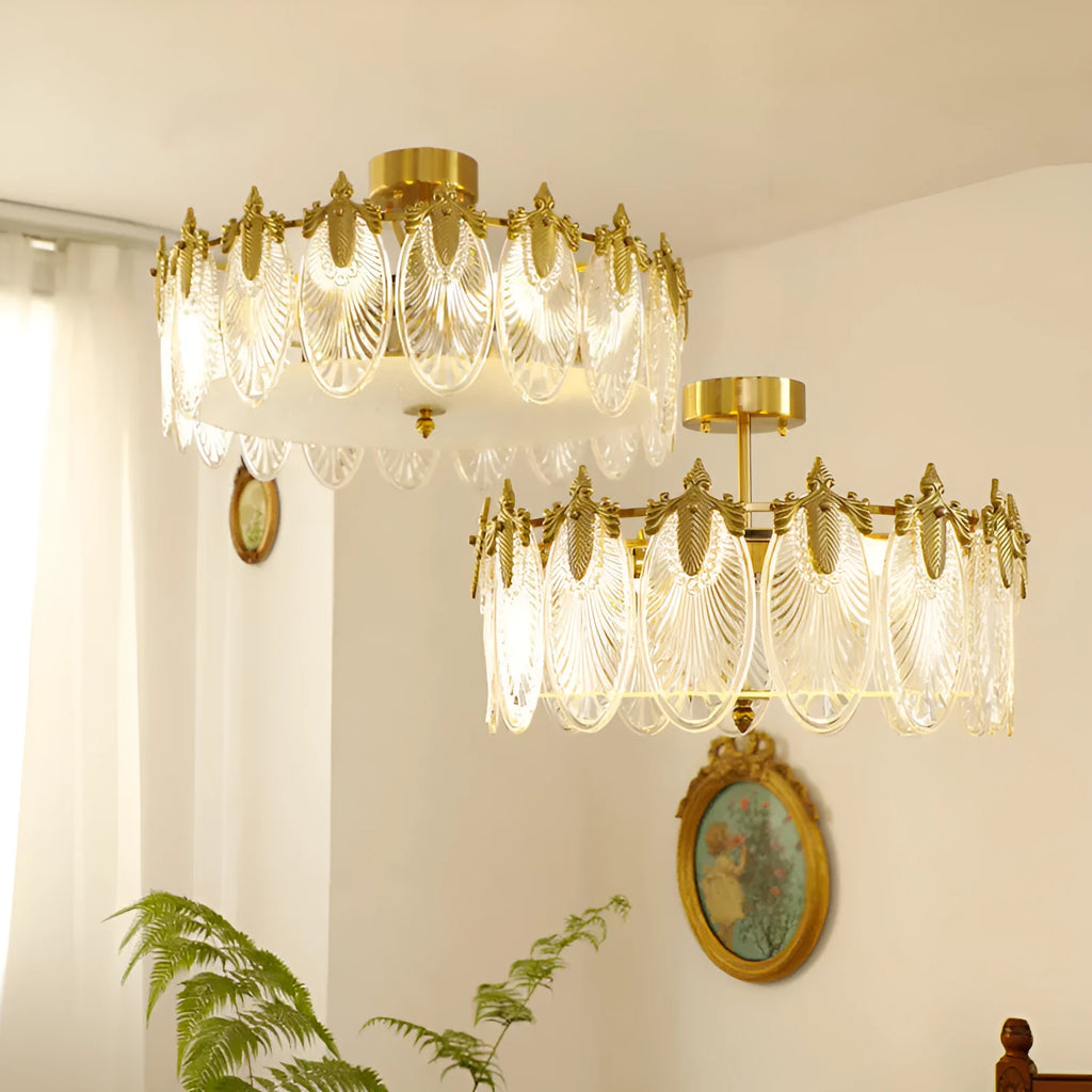 Peacock glass ceiling lamp with iron frame, 40/50/60cm diameter, LED three-colour light, 220V, modern simplicity style