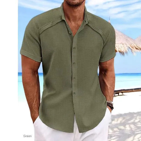 Hawaiian casual short sleeve solid colour shirt in cotton blend fabric for summer wear