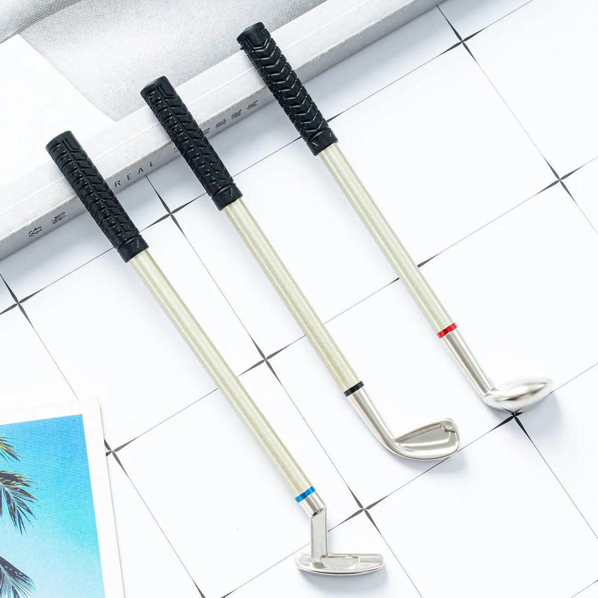 Three metal golf-themed ballpoint pens with 0.7mm bullet-type points.