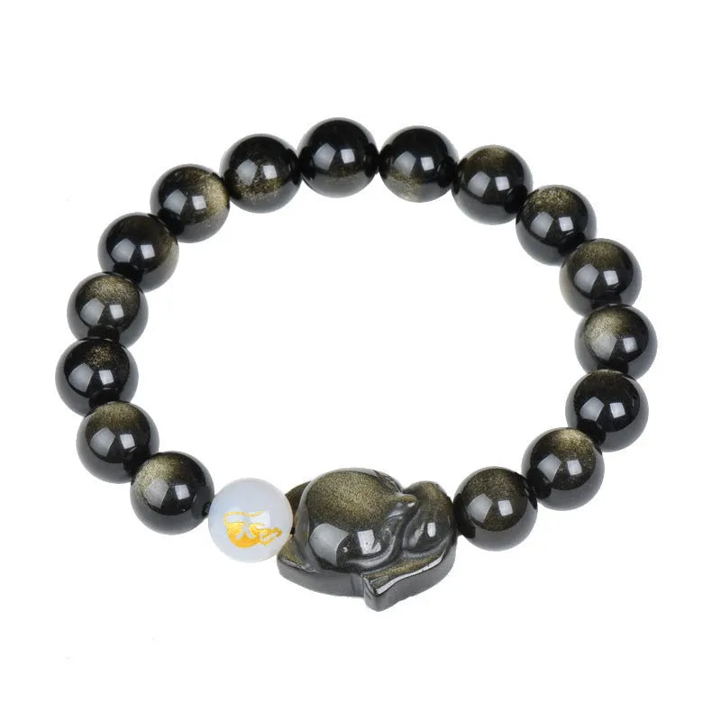 Obsidian national style bracelet with 10mm beads in three style variations