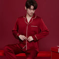 Red long sleeve pyjama set for men and women, presented as a wedding dowry gift.