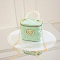 White PVC bucket handbag with a heart-shaped pattern