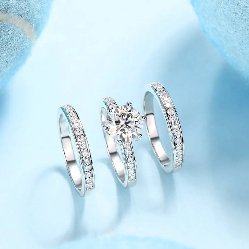 2 carat moissanite wedding ring set in S925 silver with platinum plating, sizes 5 to 9, gift box