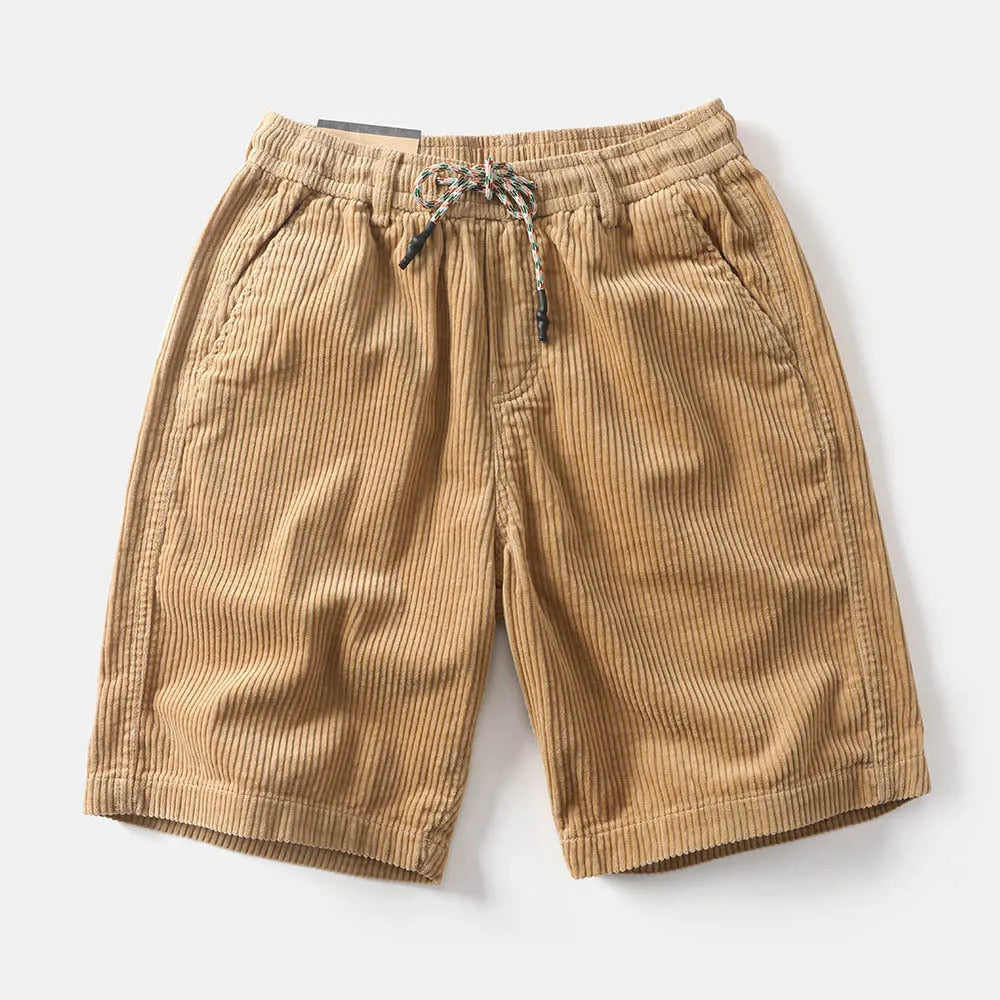 Men's khaki cargo shorts with multiple pockets and straight leg cut