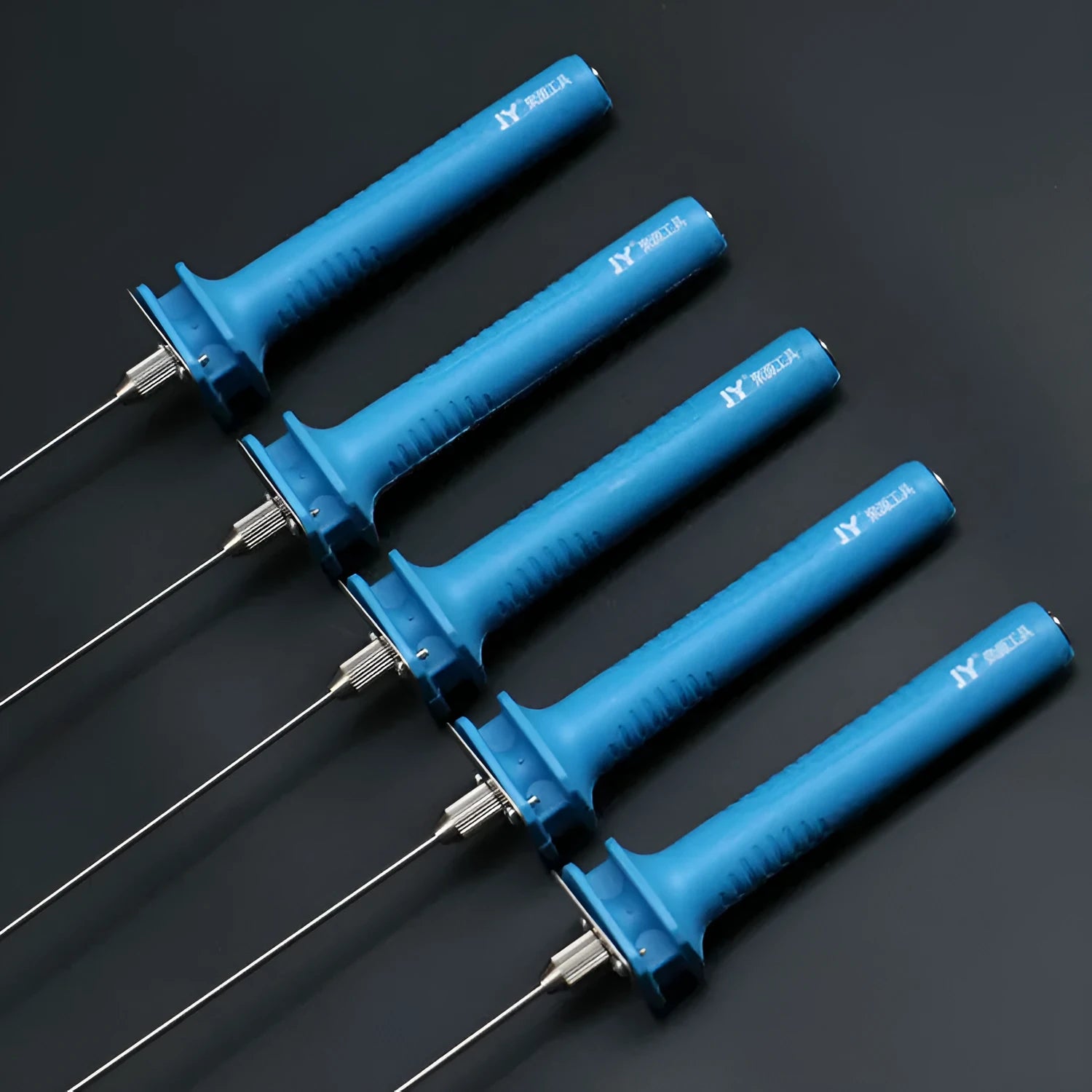 Blue plastic-handled electric heating cutter pen for foam and polystyrene, showing metal tip.