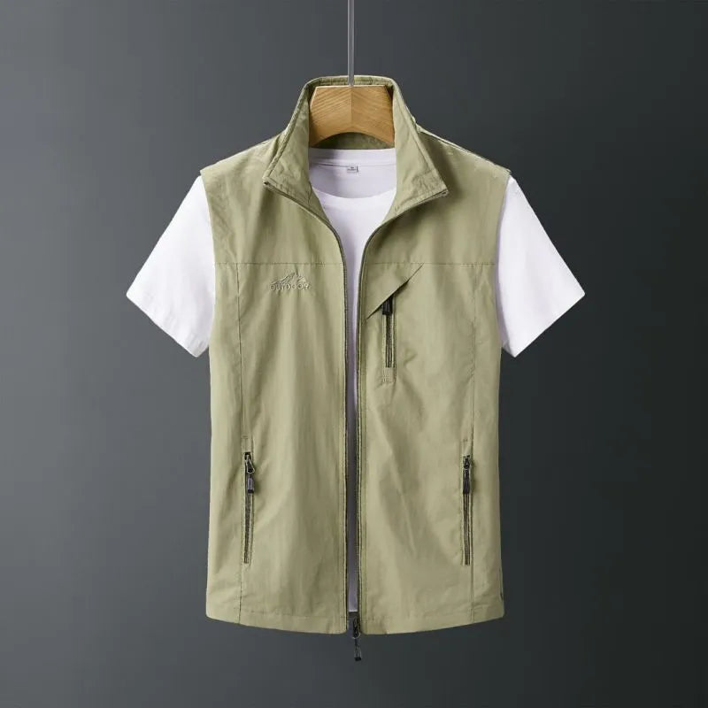 Men's slim-fit rabbit fur hooded vest waistcoat in army green colour