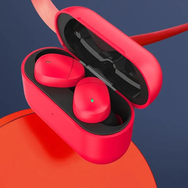 Flame red Qualcomm TWS 3040 Bluetooth wireless earphones with charging case