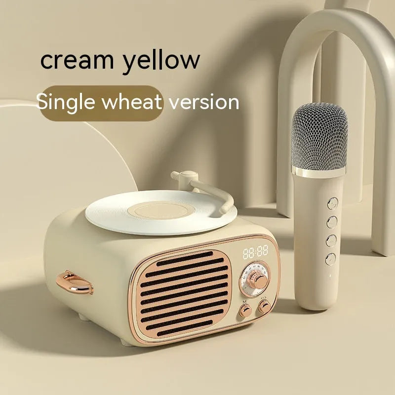 Retro Bluetooth microphone stereo speaker with alarm clock, 85x95x55mm, in transparent green