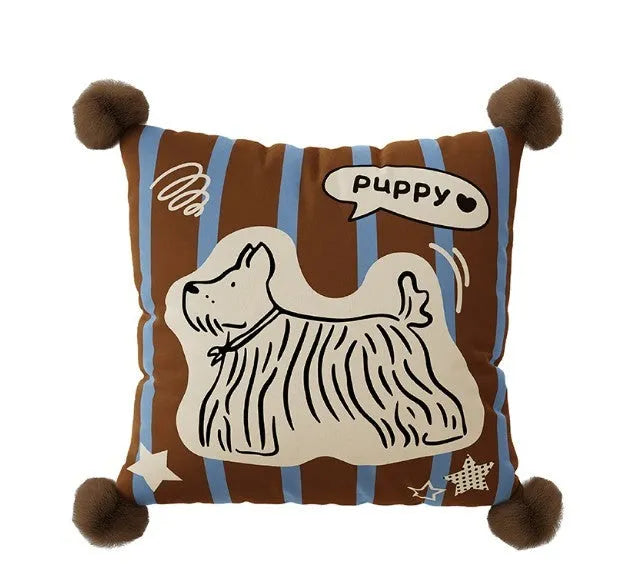 Cartoon animal printed sofa cushion pillow in blue, brown, or white colour