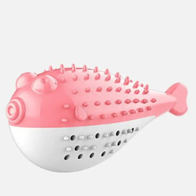Silicone fish-shaped cat chew toy in blue, green, pink or yellow colours for interactive play