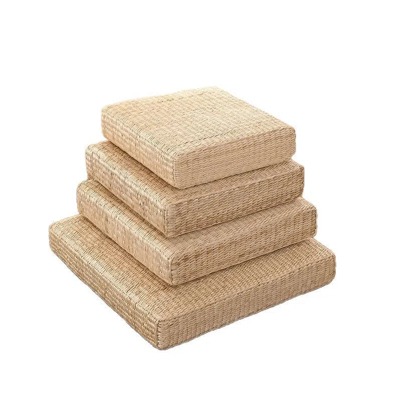 Natural rush square futon sofa cushion with hard rubber-plastic core in 40cm, 45cm or 50cm size
