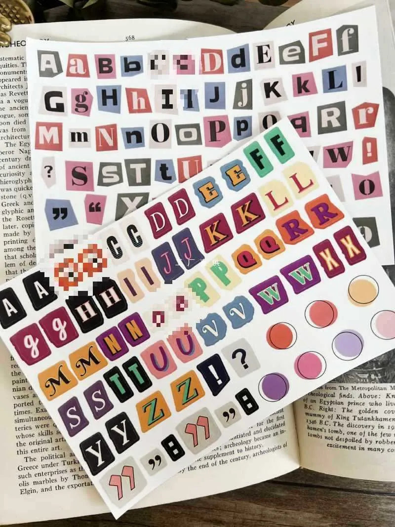 Set of cute-style printed English letter and weekly word decoration stickers for labelling and organisation.