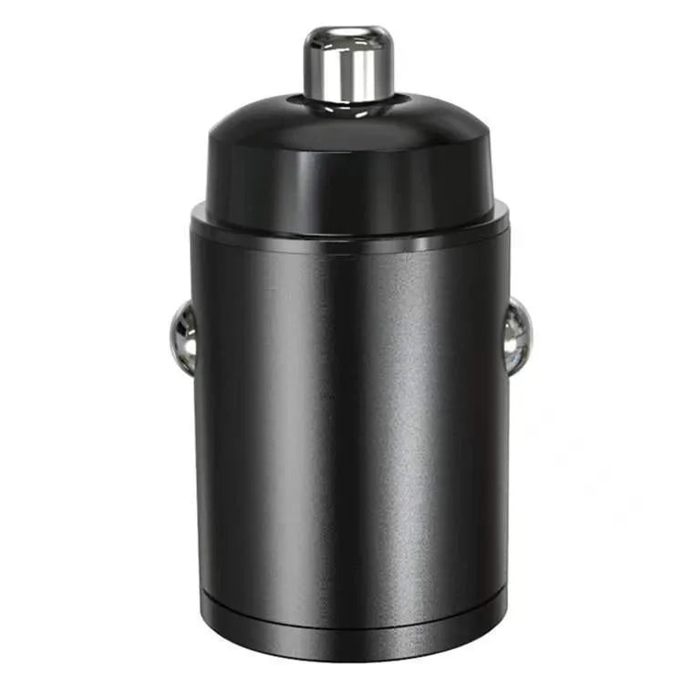 Black mini 30W car cigarette lighter charger body made of zinc alloy measuring 45x20.7mm