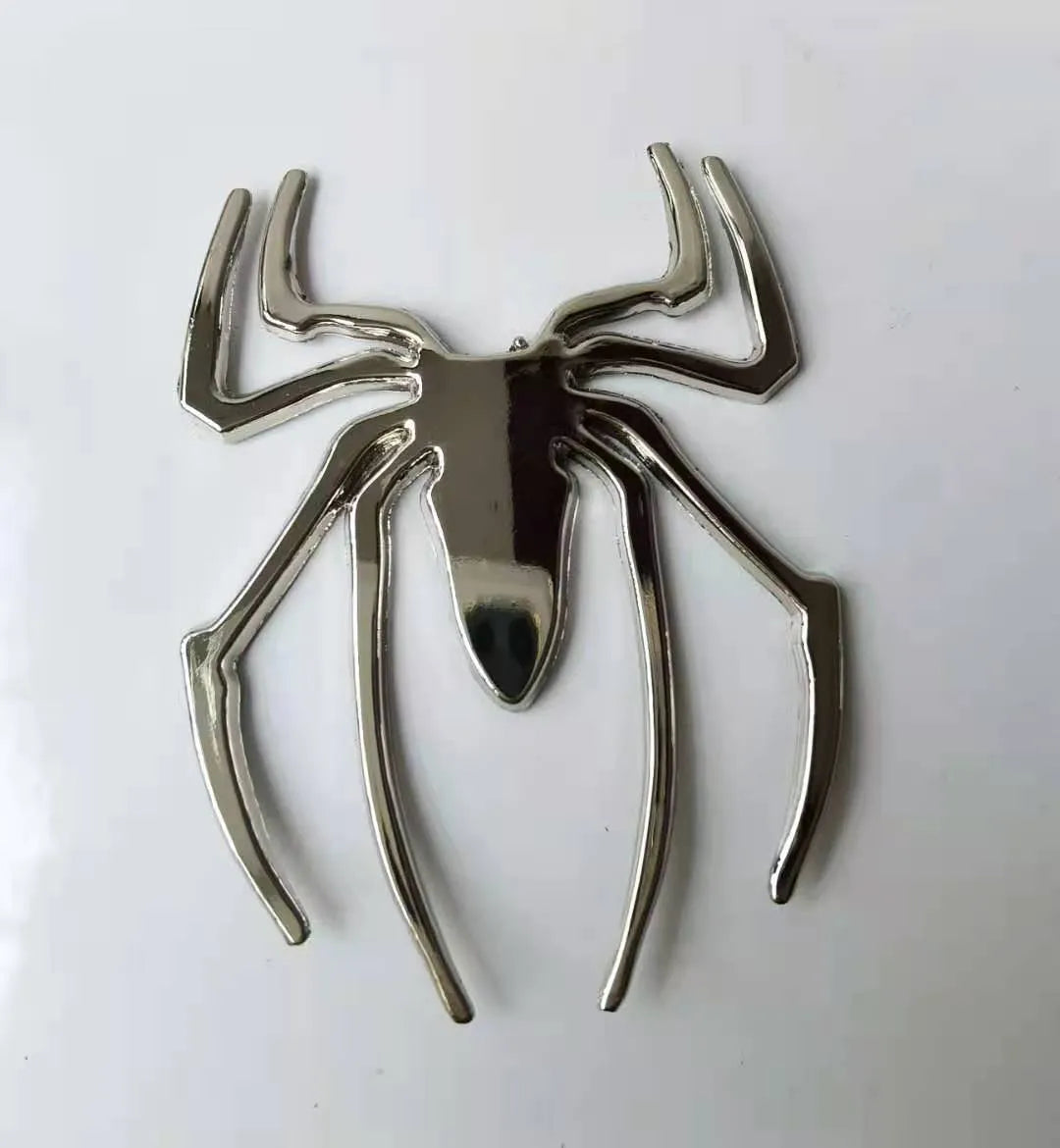 Three-dimensional zinc alloy spider car bumper sticker in gold, silver, black, or red, measuring 7cm by 5cm