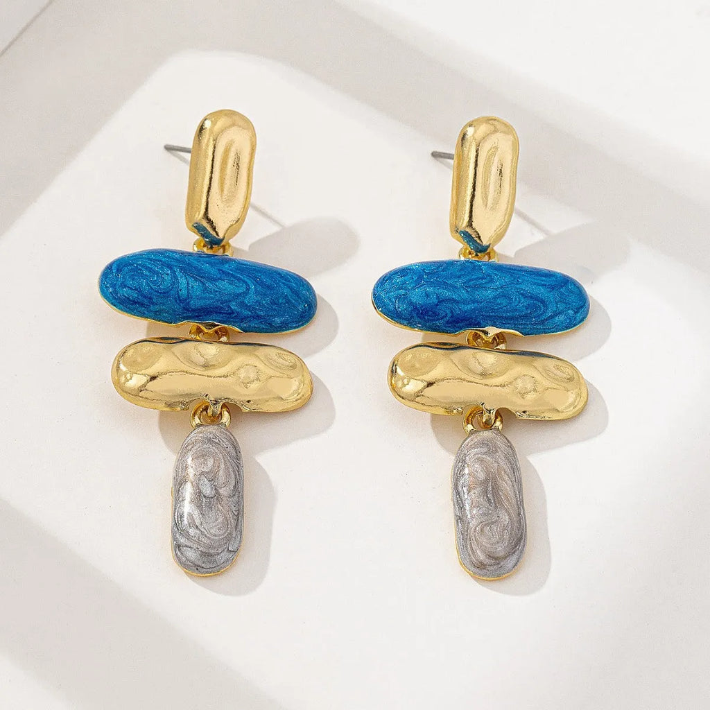 Geometric zinc alloy stud earrings with electroplated finish in multiple colour options