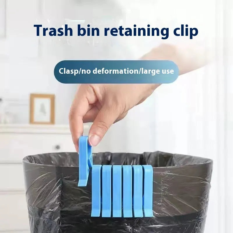 Polypropylene garbage bag fixing clip for holding bin liners securely to trash can sides.