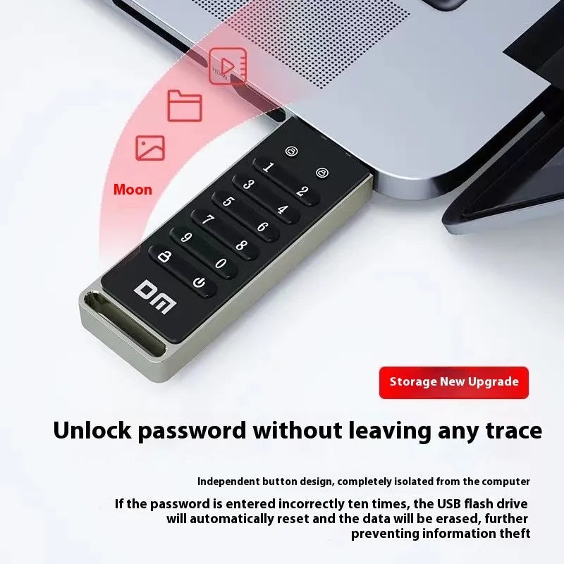 Metal USB flash drive with fingerprint sensor and 64GB capacity for secure file storage