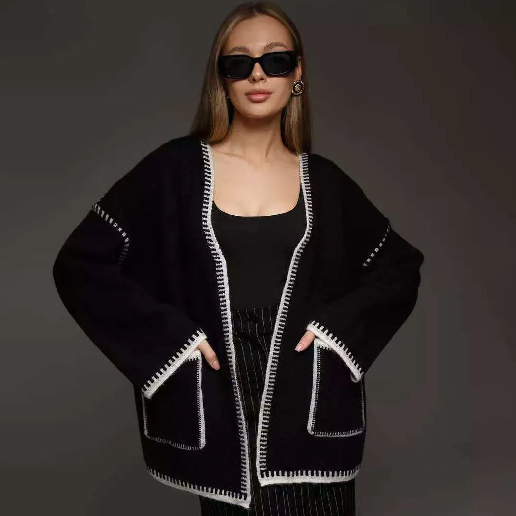 Lace-up front knitted cardigan in a thick imitation cashmere blend, shown in camel colour
