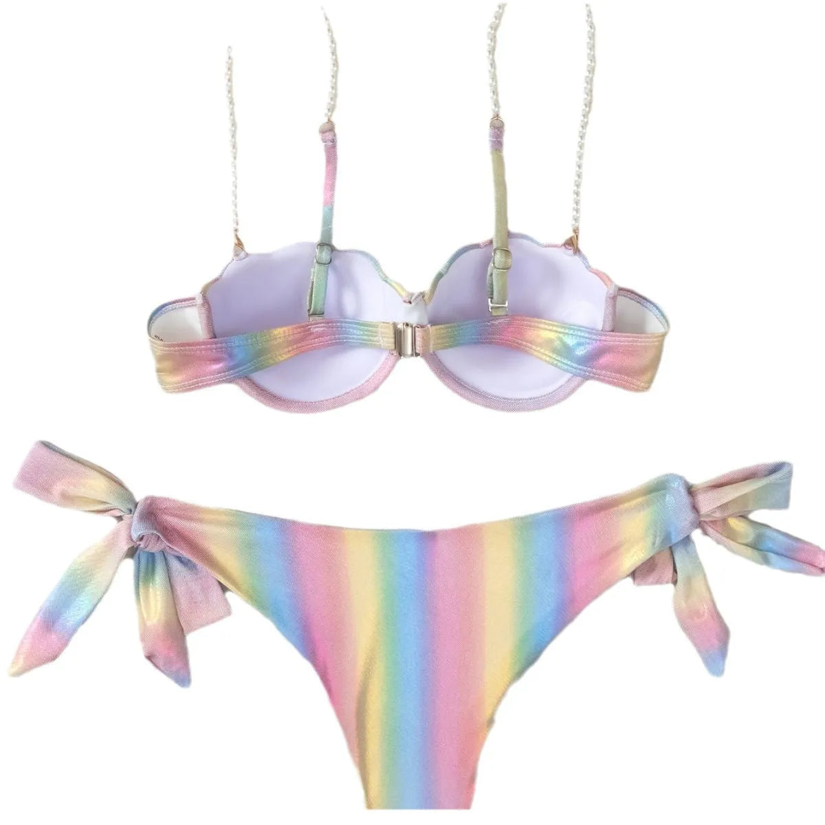 Women's shell rainbow split tied swimsuit with sleeveless design for swimming and casual surfing