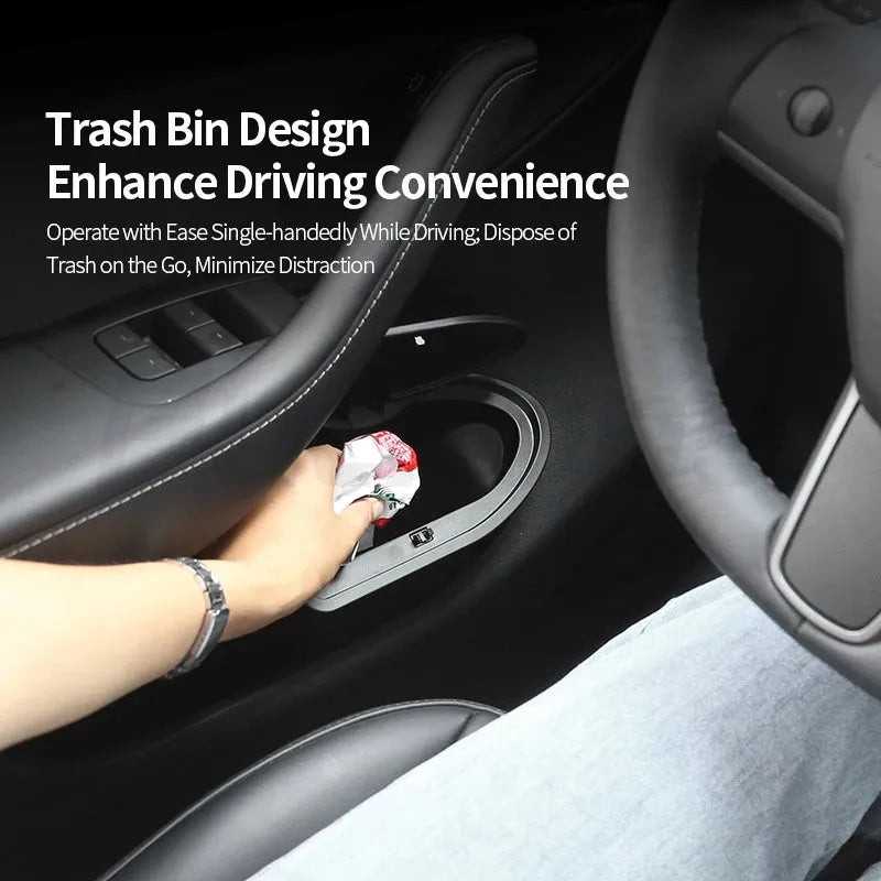Black ABS car door trash cans for Tesla Model Y front door compartments