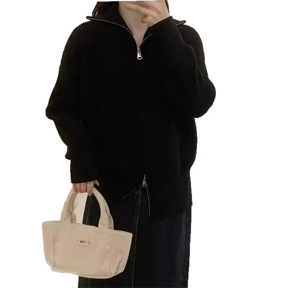 Hong Kong style double zipper knitted cardigan in acrylic polyester blend fabric with floral pattern