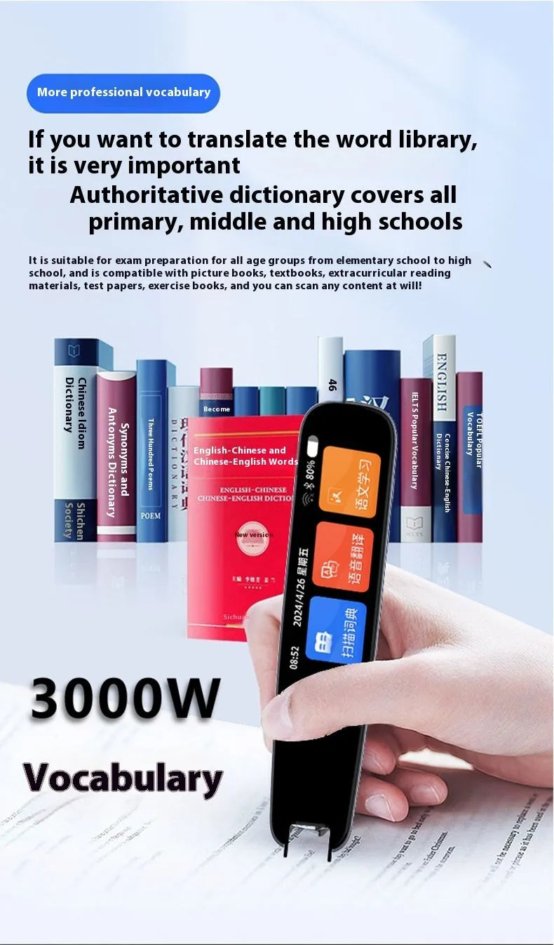 Universal offline talking scan translation pen in dark gray or white colour on a white background.