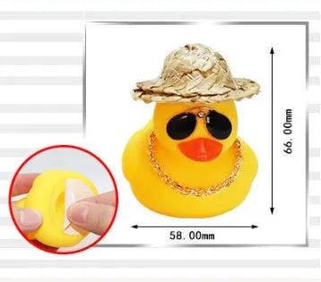 Cartoon straw hat yellow duck car decoration ornament with matte finish and sunglasses necklace