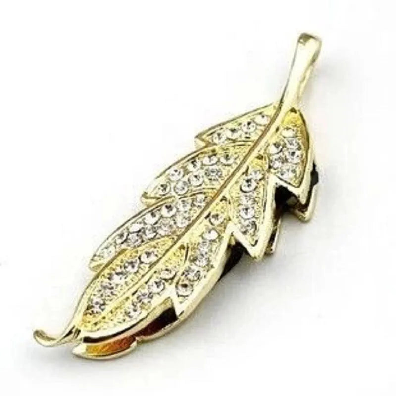 Silver metal USB flash drive with a crystal maple leaf decoration showing front and side views.