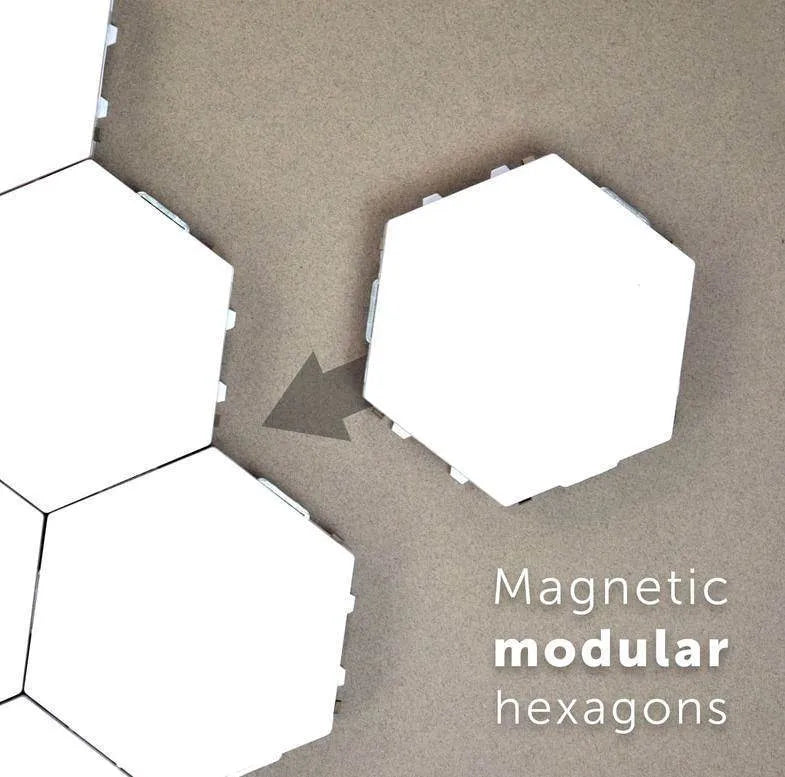 Helios modular honeycomb wall lamp with hexagonal panels in modern minimalist design