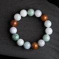 Women's natural Myanmar jade bracelet with three colours in 13mm round beads.
