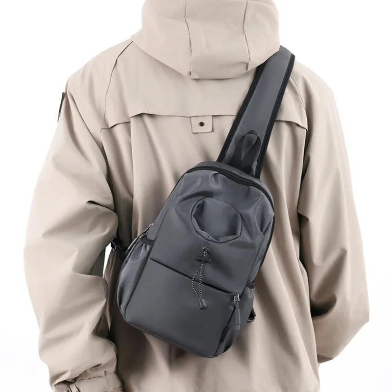 Oxford cloth waterproof shoulder chest bag for men in dark gray, green, black, blue, or light gray.