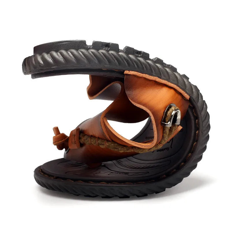 Men's dark blue herringbone pattern outdoor slippers with rubber sole