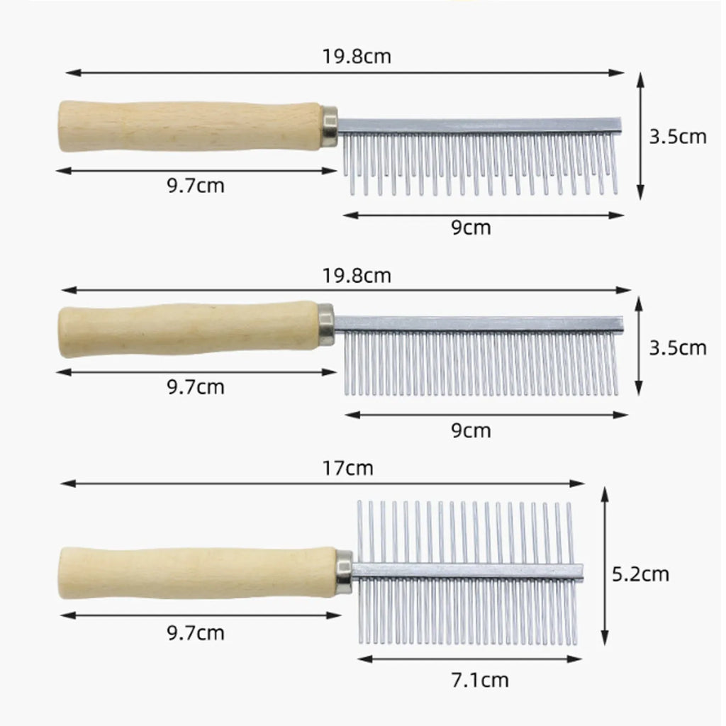 Wooden handle pet grooming comb for dogs and cats with rounded safety tips