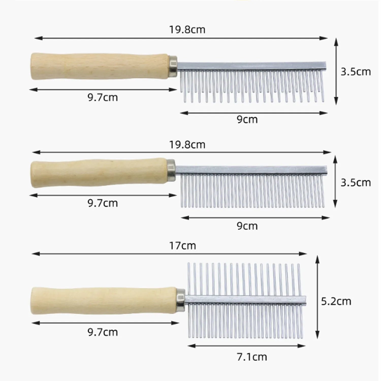 Wooden handle pet grooming comb for dogs and cats with rounded safety tips