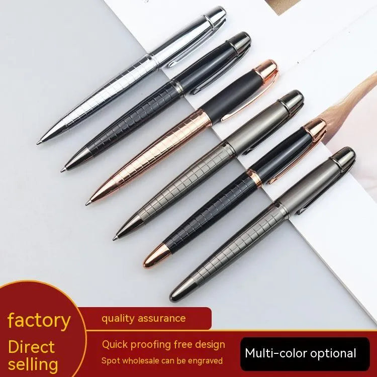 Gun grey metal roller pen with water-based ink refill showing 13.5cm length