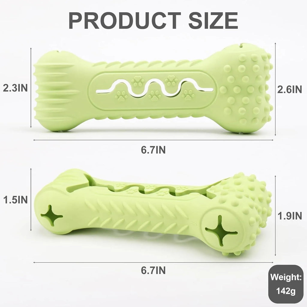 Blue natural rubber bone-shaped dog chew toy with textured surface for teeth cleaning