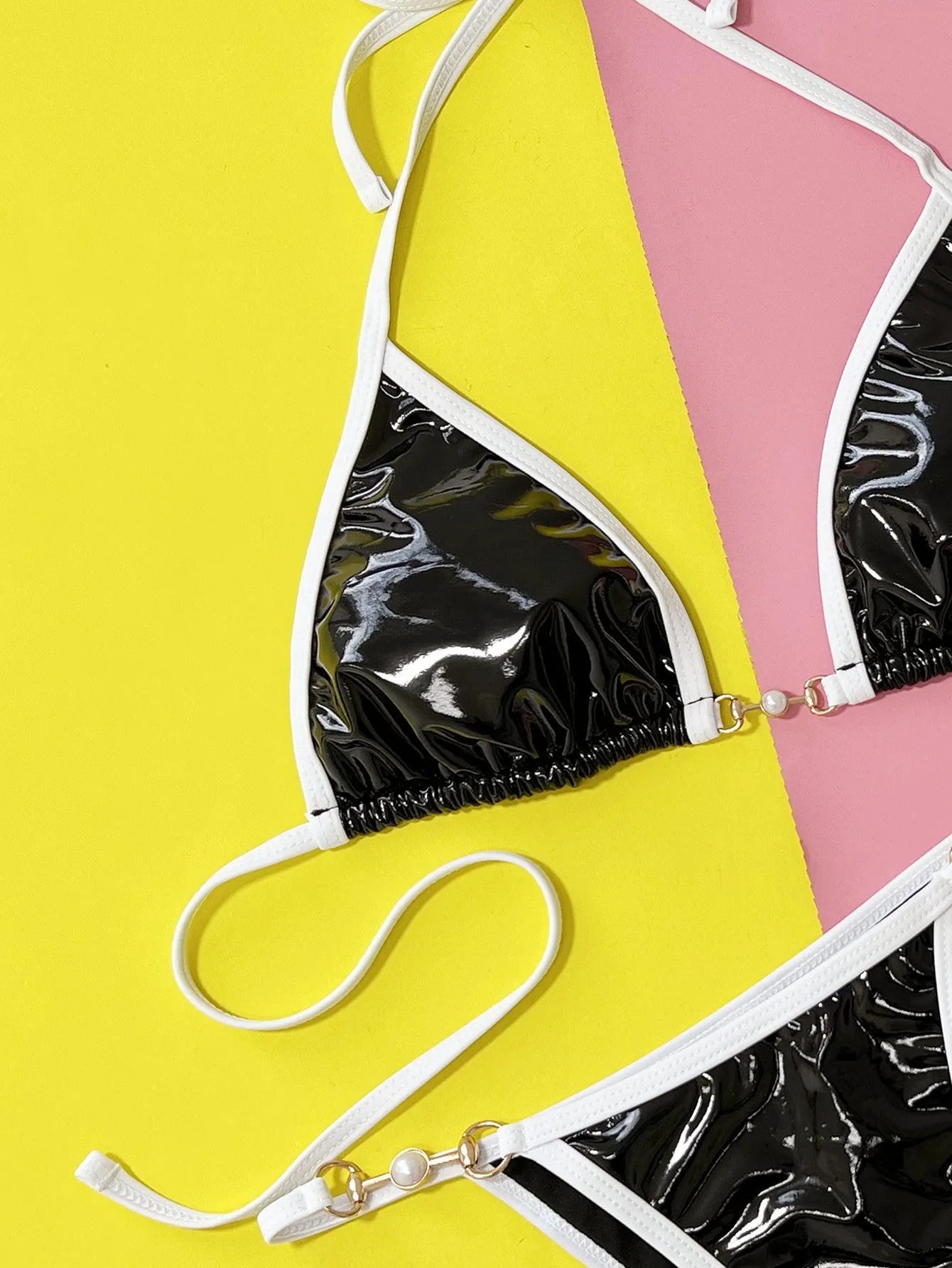 Black women's split bikini swimsuit with bra and briefs