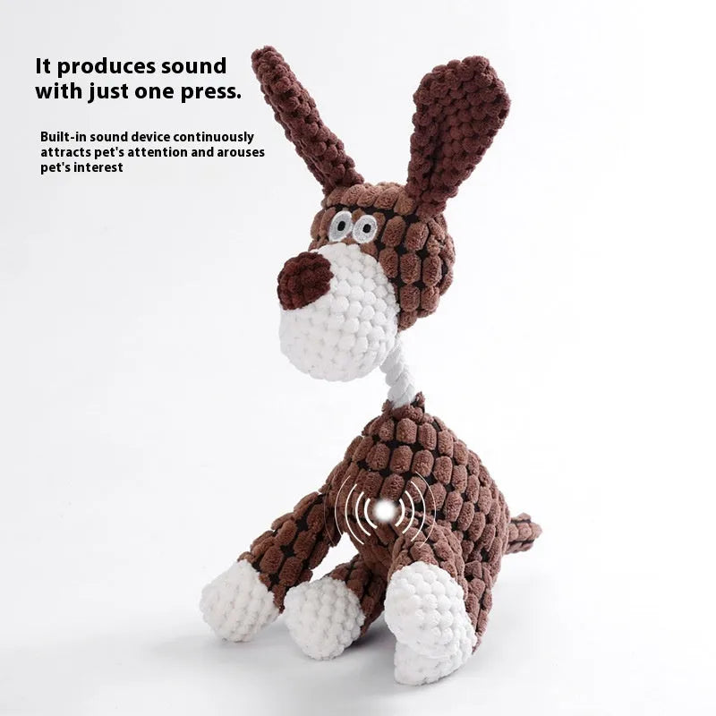 Bite-resistant plush dog toy in styles like blue elephant, rechargeable duck, and donkey.