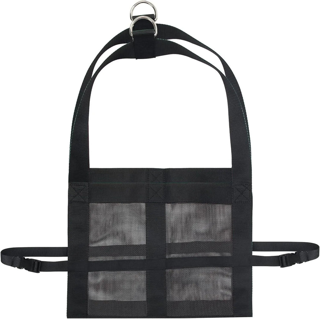 Black woven fabric sling for weighing calves and large dogs, shown with four attachment loops.