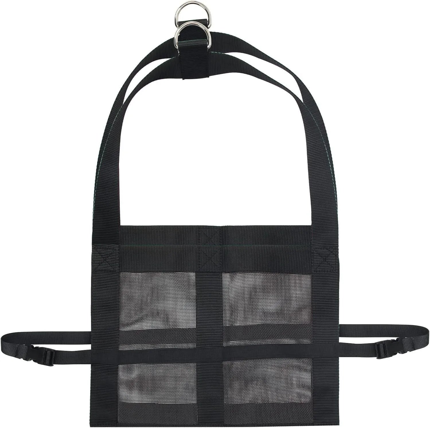 Black woven fabric sling for weighing calves and large dogs, shown with four attachment loops.