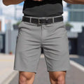 Men's solid colour polyester fifth pants shorts with straight leg design and micro elastic fabric