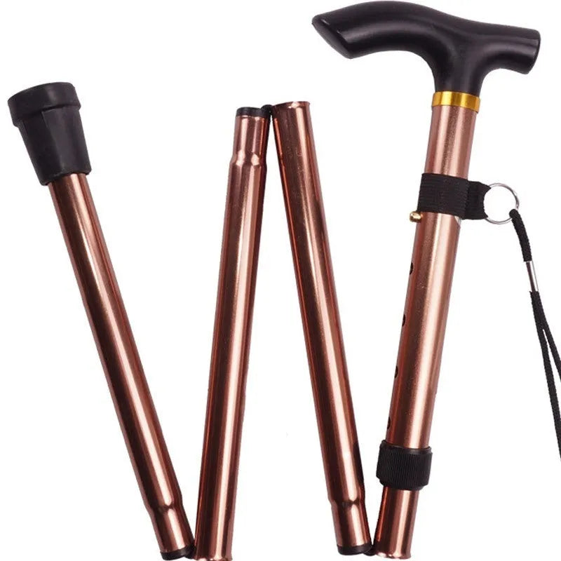 Adjustable aluminium folding walking cane extended to show telescopic design and non-slip handle