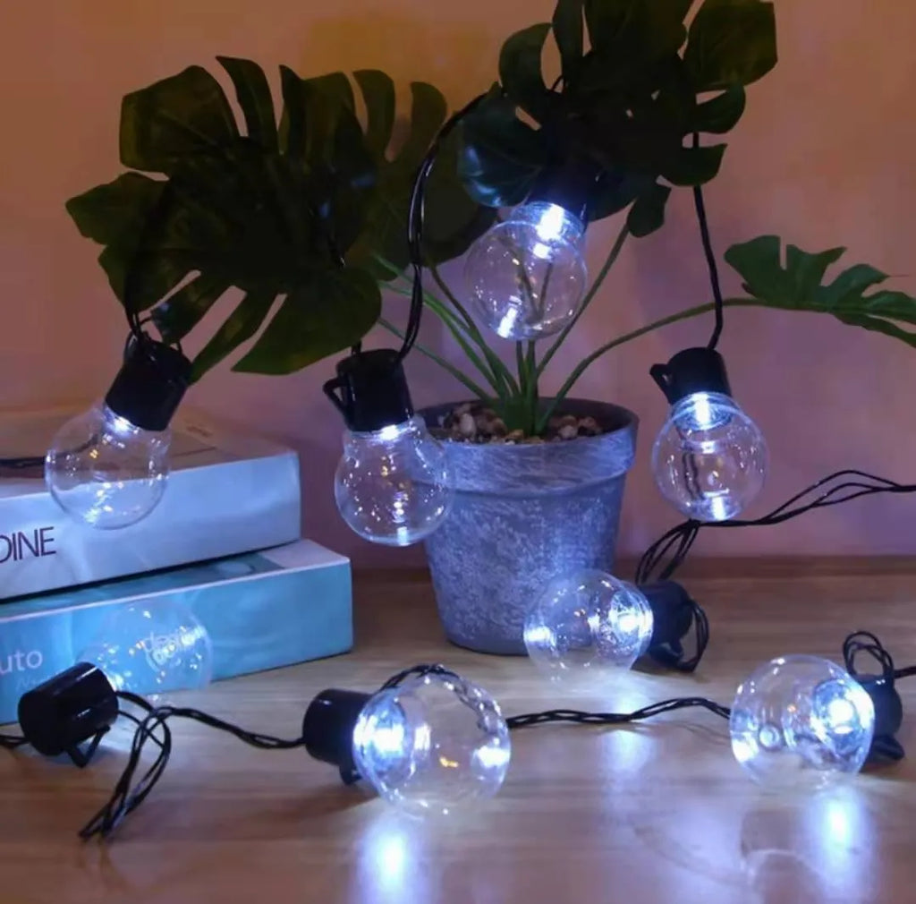 10 metre solar tent decorative lighting with 40 lamps on black wire for outdoor festivals