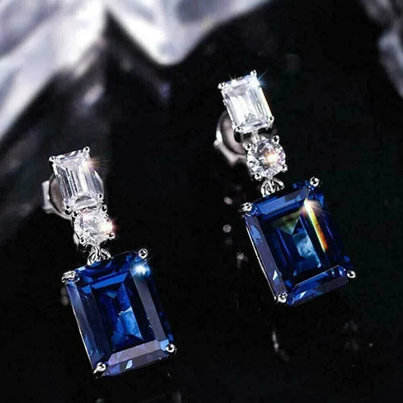 Blue contrast zircon earrings copper geometric sweet style unisex jewellery